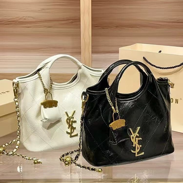 Authentic, High-End Niche Handbag, Quilted Embroidery Thread, Large-Capacity Vegetable Basket Bag, Chain Shoulder Crossbody Bag