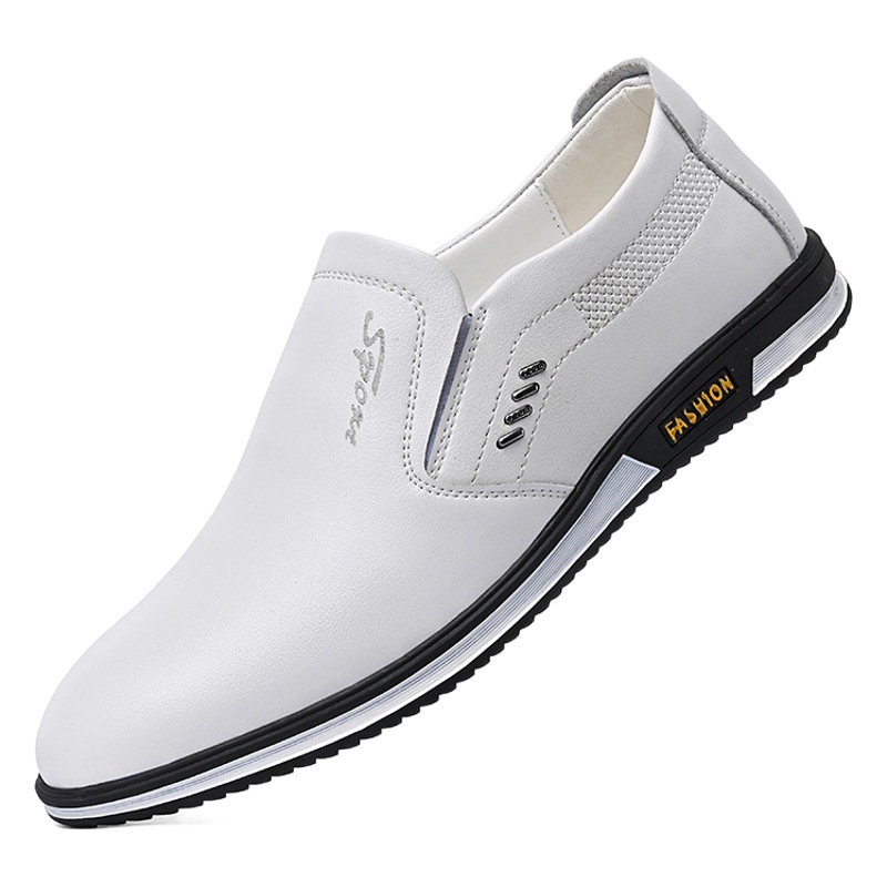 Zapatos de hombre zapatos de cuero 2023 zapatos casuales de primavera para hombre zapatos de cuero británicos transpirables para hombre zapatos de cuero blanco para hombre sin cordones