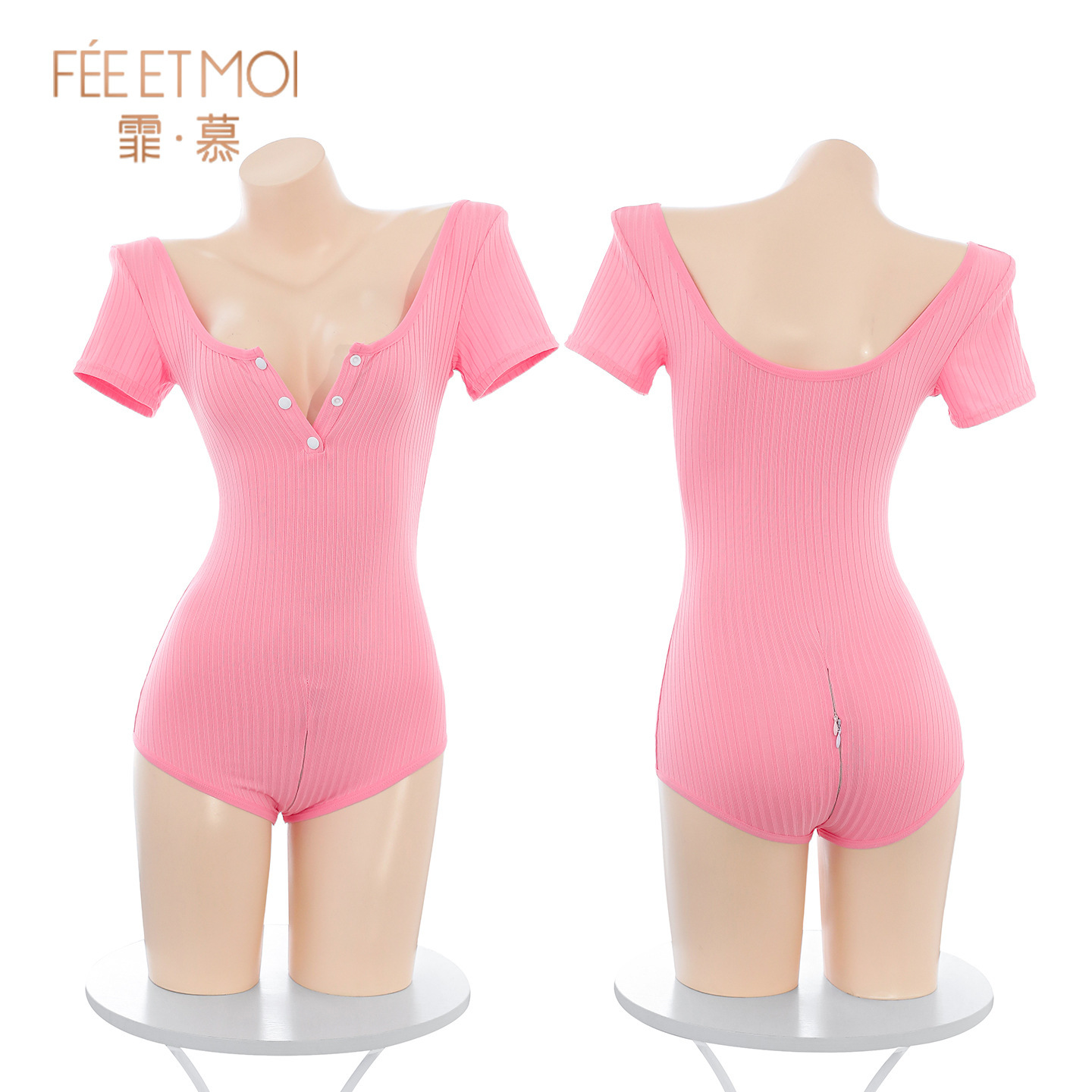 Xiaoyu Xiaoyu ropa interior de pecho bajo botón invisible de cremallera de doble cabeza apretada entrepierna sin desprenderse camiseta 7006