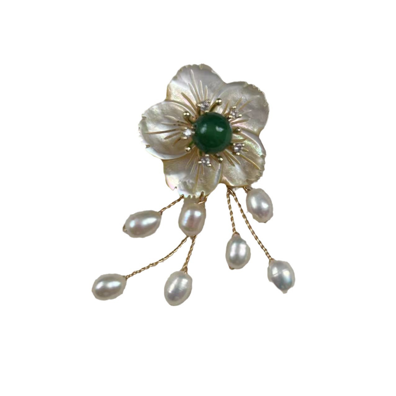 Vintage smaragd schelp bloem broche sieraden voor dames elegant_voghion.com