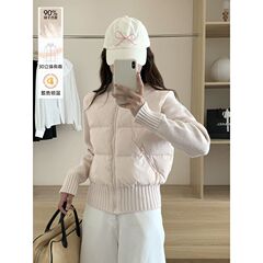 韩系针织拼接羽绒服女2025秋冬新款小个子短款90白鸭绒马甲薄外套