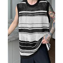 F 94225 Textured Stripe Spliced Vest Men Summer ������ƴ�ӱ�