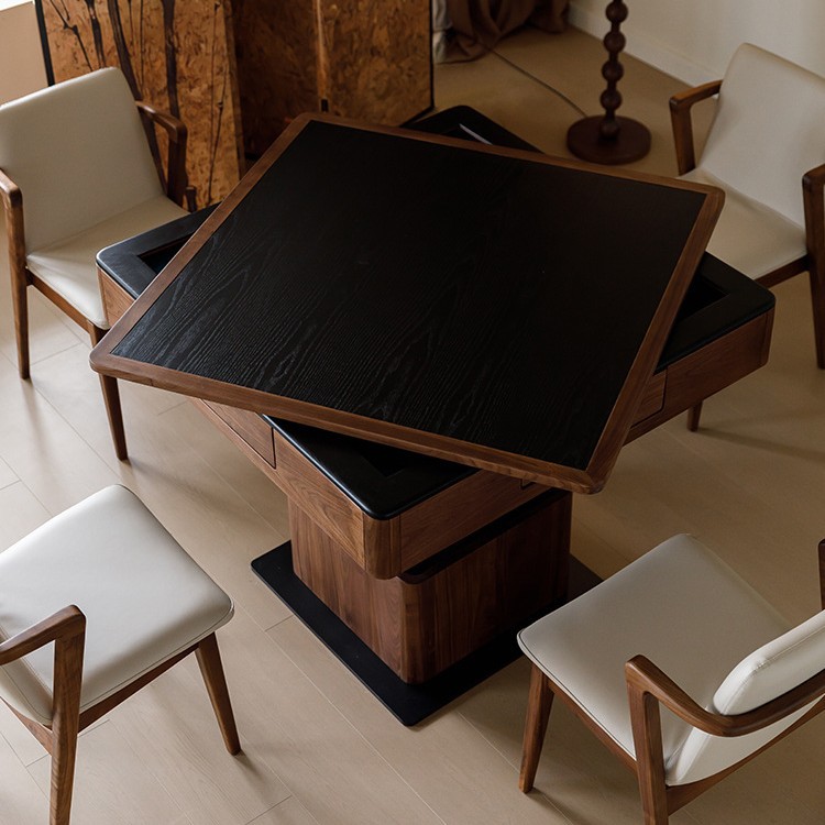 Mesa de centro de elevación multifuncional, mesa de mahjong, máquina de mahjong de madera maciza automática integrada, mesa de comedor, madera de nogal negro de América del Norte de doble uso