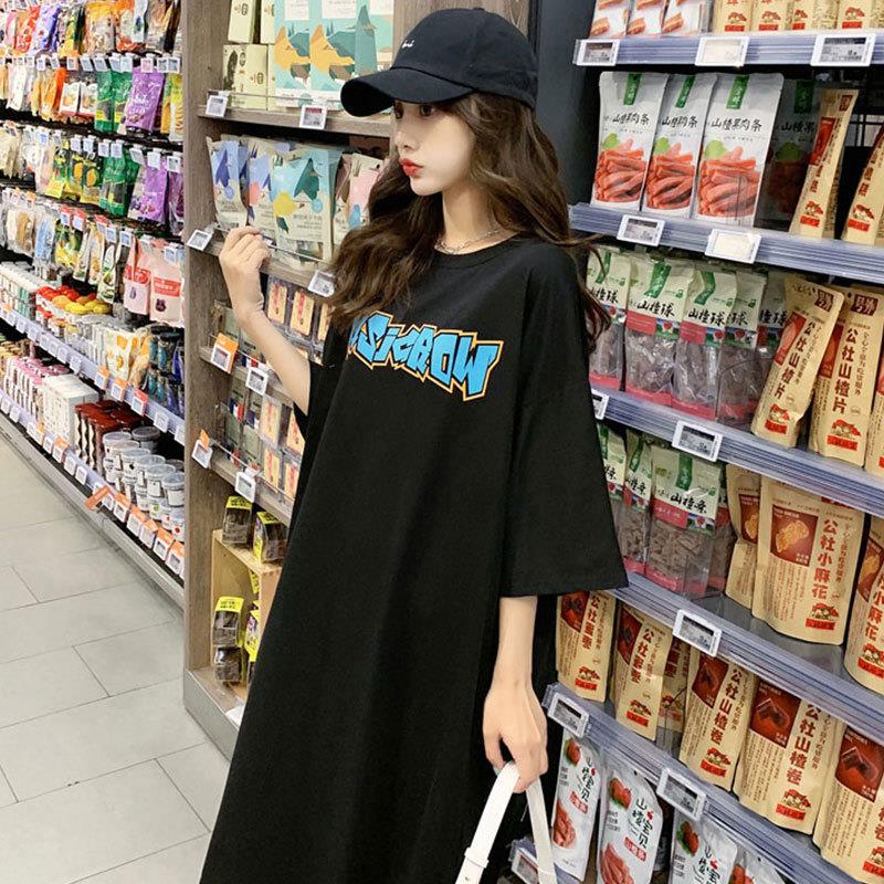 2023 verano letra coreana suelta camiseta de manga corta estudiante vestido de blusa estampado casual talla grande mujer