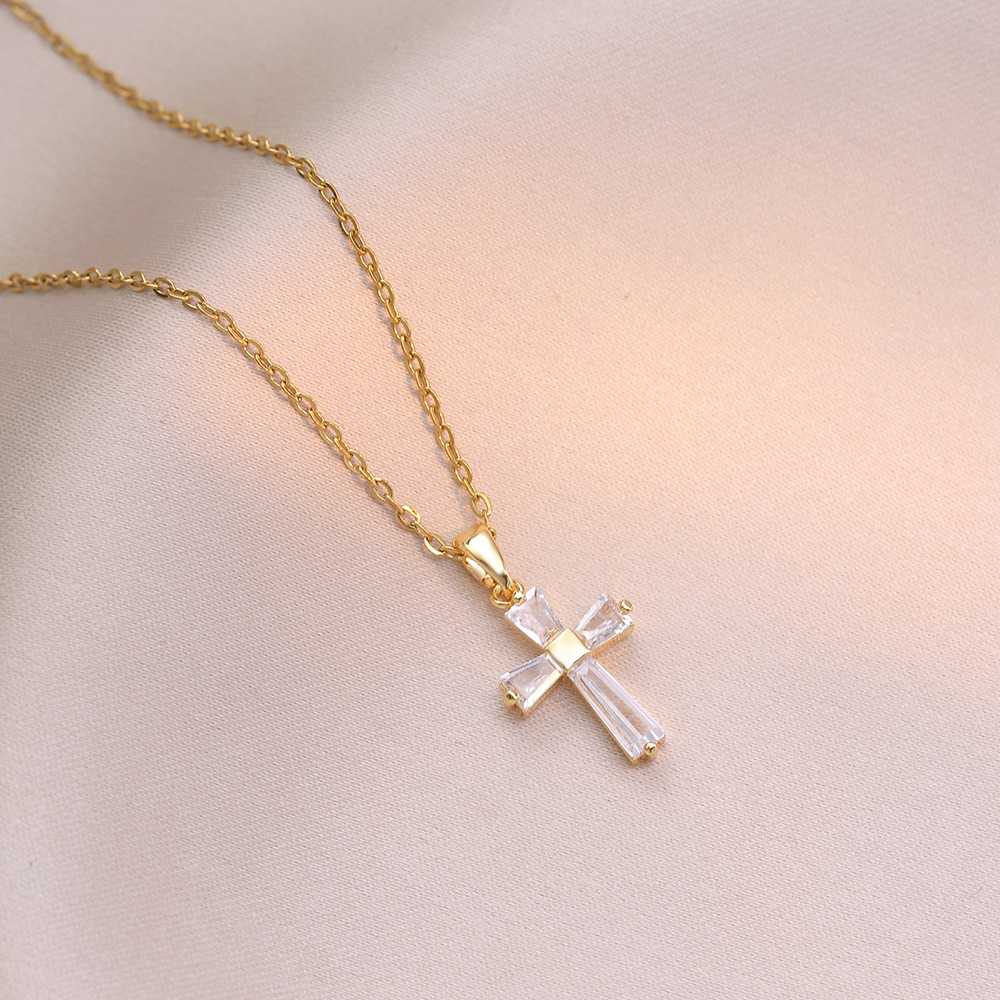 Titanium Steel Chain Material cable chain Chain Type 1 Piece Quantity Wholesale Jewelry Simple Style Cross Titanium Steel Copper Pendant Necklace Cable Chain