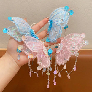 Children's Earrings Princess Butterfly Ear Hanging Mermaid Accessories No Ear Holes Antique Tassel Earrings Shell Crystal Hair Accessories