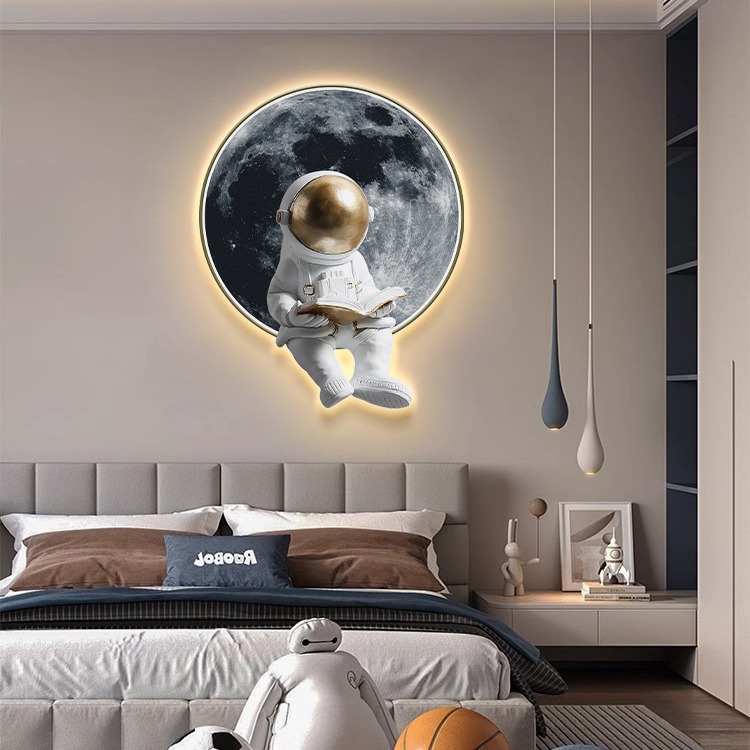 Pasillo decorativo pintura 5d tridimensional colgante Pintura Sala de los niños dormitorio cabecera sala de estar Luna Fondo pared Spaceman mural