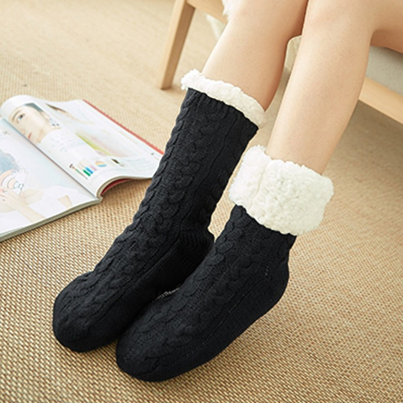 Furry Slipper Socks Women's Winter Stuffed Non-Slip Grip Soft Bottom Socks Women's Thick Stuffed Sleeping Short Socks Keep