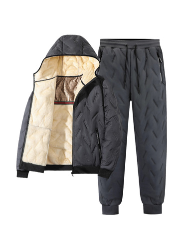 Men's Lamb Wool Cotton Winter New Casual Thickened Fleece Jacket for Youth and Teenagers Warm Cotton Coat Set