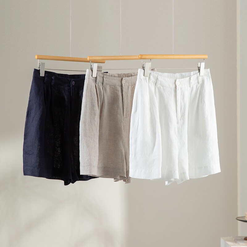 Bermuda Shorts 100% Linen Fabric 2026 New Style Drapey Loose Simple Solid Color Versatile Casual Pants for Women Bermuda Shorts 100% Linen Fabric 2026 New Style Drapey Loose Simple Solid Color Versatile Casual Pants for Women