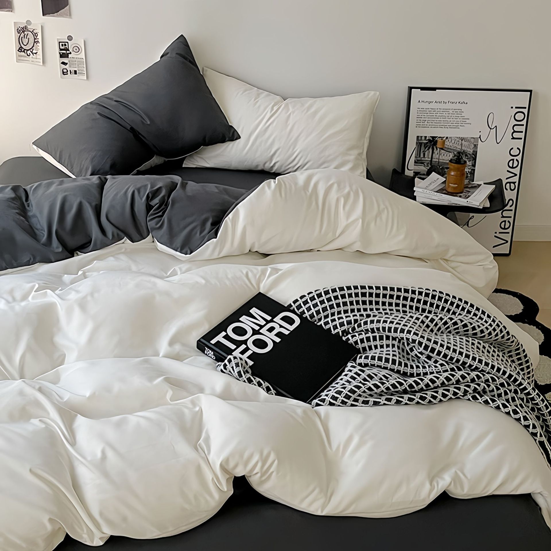 Cama de cuatro piezas A clase madre y bebé dormir desnudos ropa de cama de algodón lavado con agua cubierta cama dormitorio cama de tres piezas