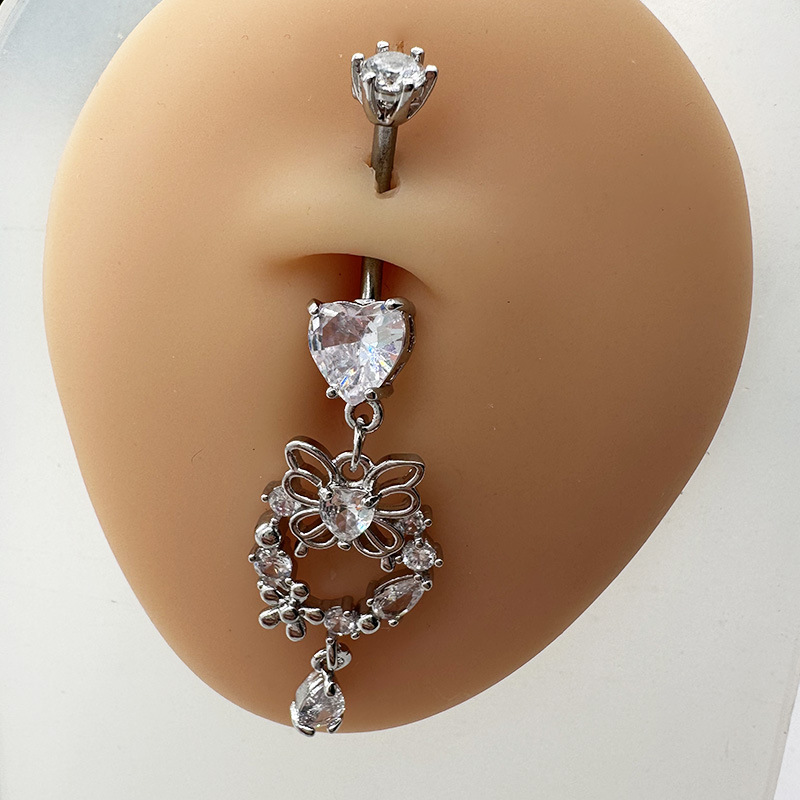 Diamond Studded Zircon Navel Piercing Belly Button Ring Luxury_voghion.com