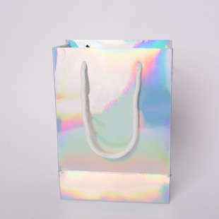 Ins Style Laser Handbag Colorful White Card Film-coated Rainbow Laser Handbag Gift Accompanying Gift Bag