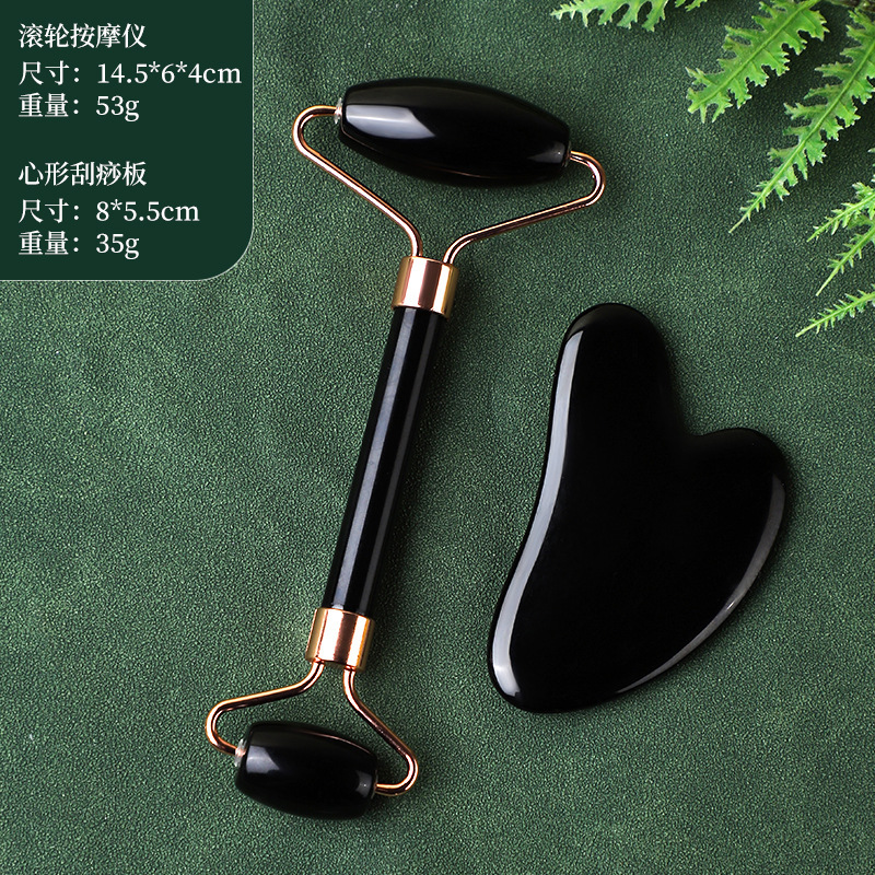 Resina conjunto de masaje de rodillos de doble cabeza no jade en forma de corazón especial para la cara y la cara de todo el cuerpo belleza placa de masaje de cristal de polvo
