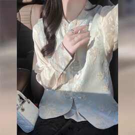 新中式国风唐装提花马甲外套女新款春新品感白色上衣两件套装新品
