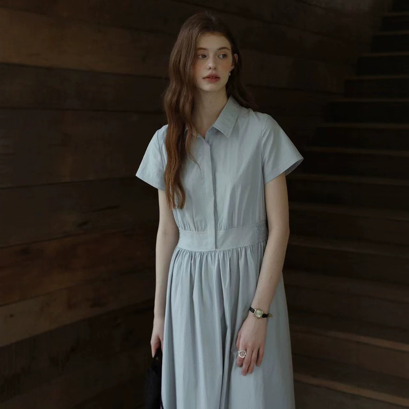 2026 New Summer Style Shirt Dress for Women, Simple Workwear Style, Waist-Cinching, Slimming A-Line Skirt, Age-Reducing, Elegant Mid-Length Dress