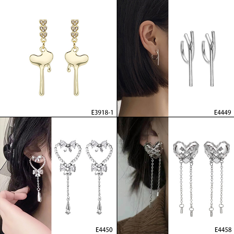 13g Weight White Copper Ear Needle Material 1 Pair Fashion Tassel Heart Shape Flower Inlay Alloy Rhinestones Earrings