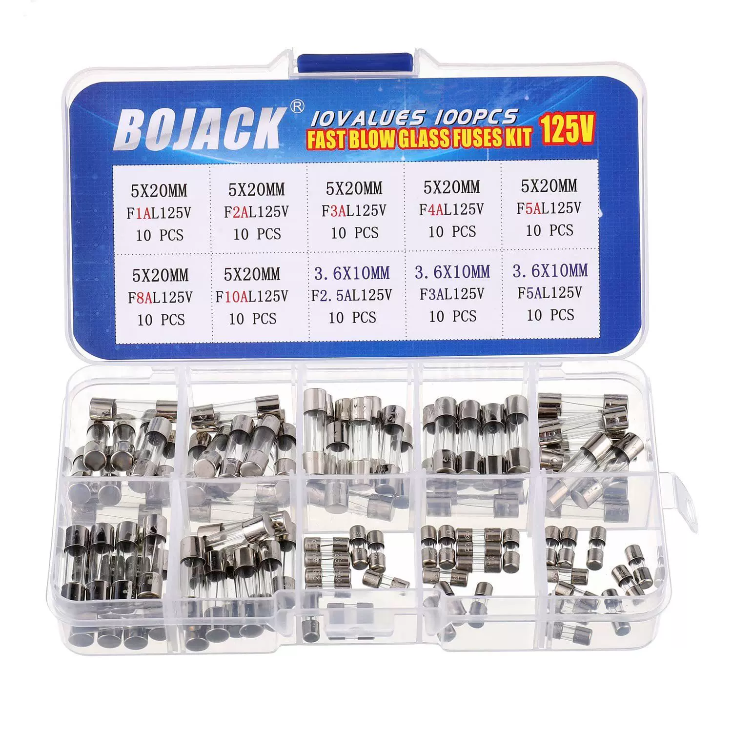 BOJACK 圣诞灯保险丝 5x20mm 125V 1A 2A 3A 4A 5A 8A 10A 保险丝