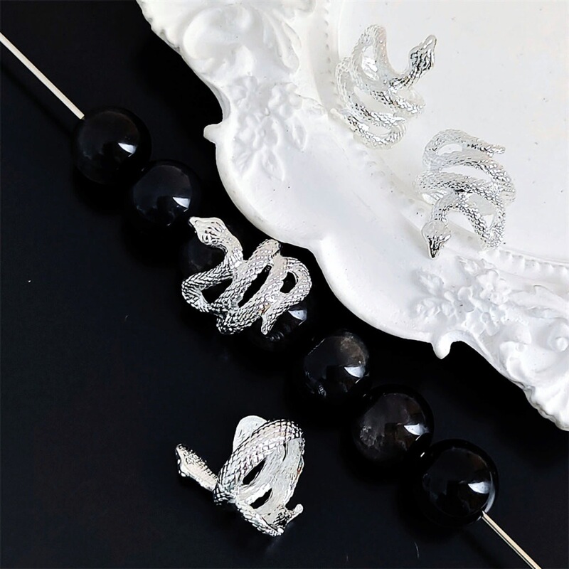 DIY Bracelet Beaded Snake Ring Snake Running Ring Snake Ring Beaded Ring Ancient Silver Alloy Beads Xizang Silver Beaded Accessories