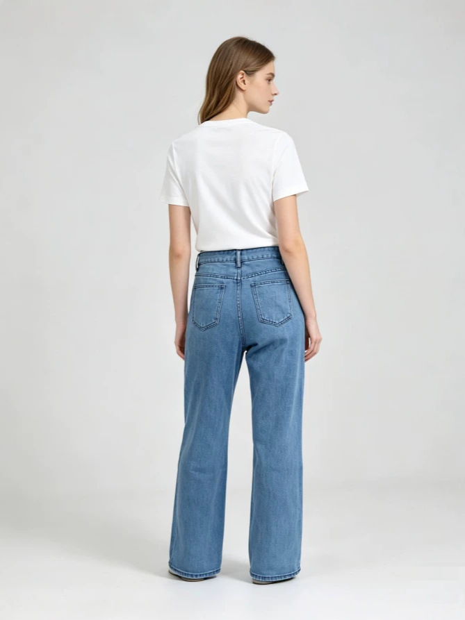 Jeans Rectos de Tiro Alto para Mujer de Mezclilla de Algodón, Sin Elasticidad, Lavado con Agua image 5