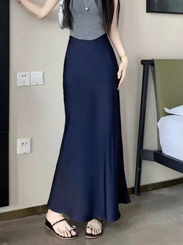 鱼尾半身裙中长款女秋季2025高腰显瘦梨形身材遮胯黑色长裙A7213|undefined