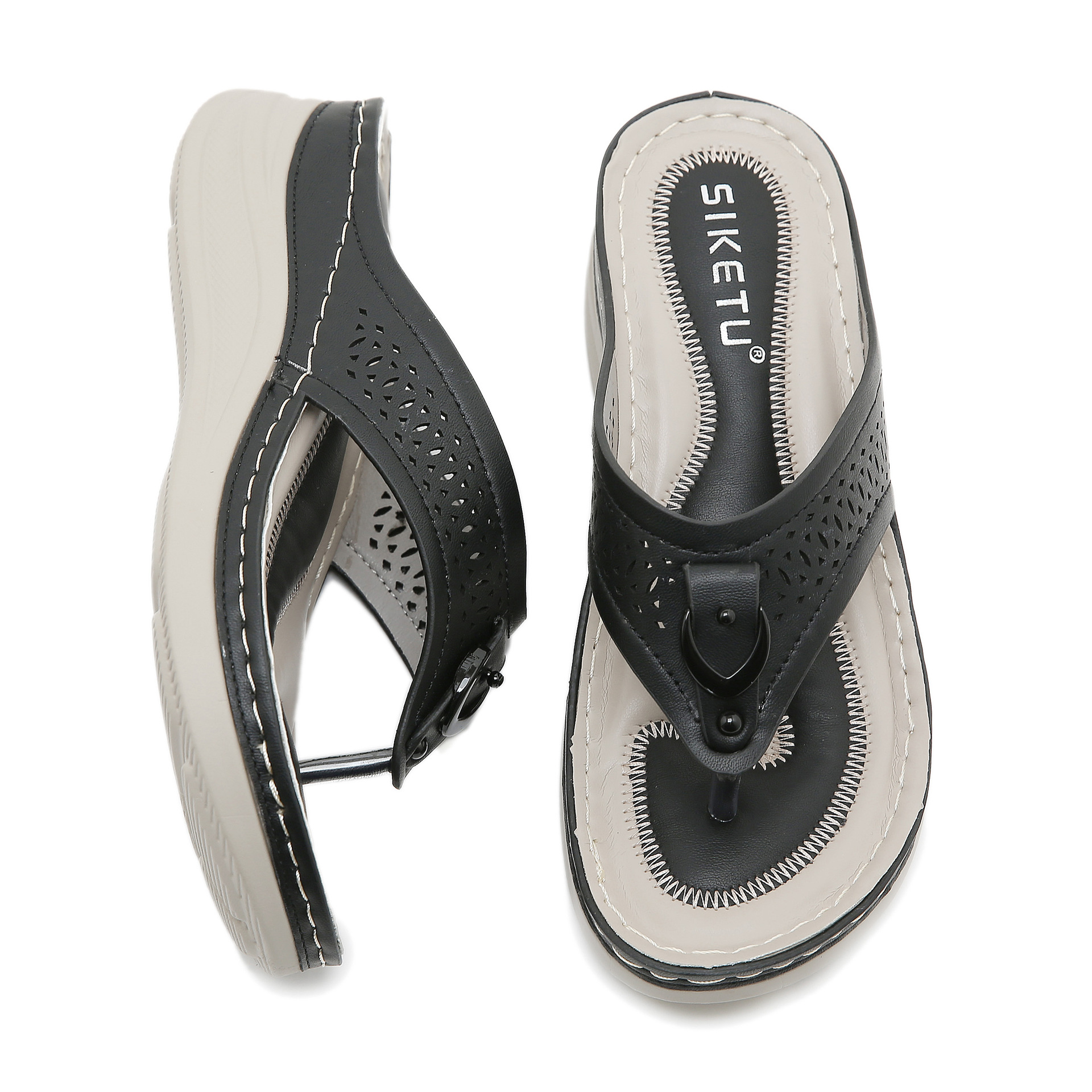 JS777-8 nuevo estilo 2025 transfronterizo punta redonda moda chanclas huecas sandalias femeninas cuñas casuales sandalias de gran tamaño