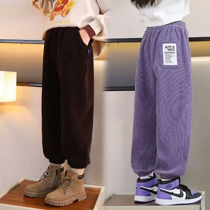 Брюки для девочек весна осень 2024 новый стиль девушки спортивные штаны носить наружные брюки вельветовые брюки