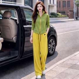 休闲运动服套装女2026春季新款洋气减龄时尚立领上衣阔腿裤两件套