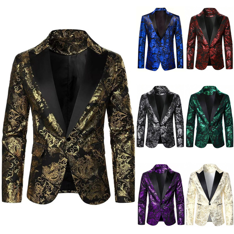 2026 New Cross-Border Paisley Pattern Gold-Stamped Suit Jacket European and American Men's Fashion Personality Blazer Jacket