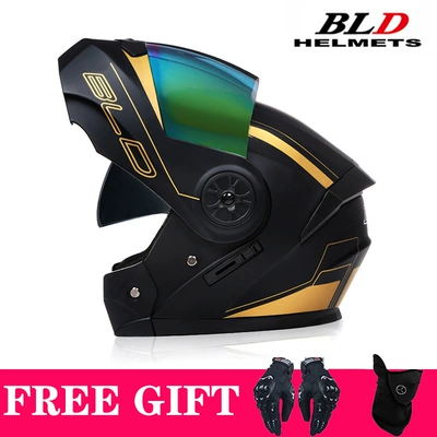 Motosiklet kaskı (dəbilqə) – Sales - black-gold-color-lenses-comes-with-mask-gloves-s55-56