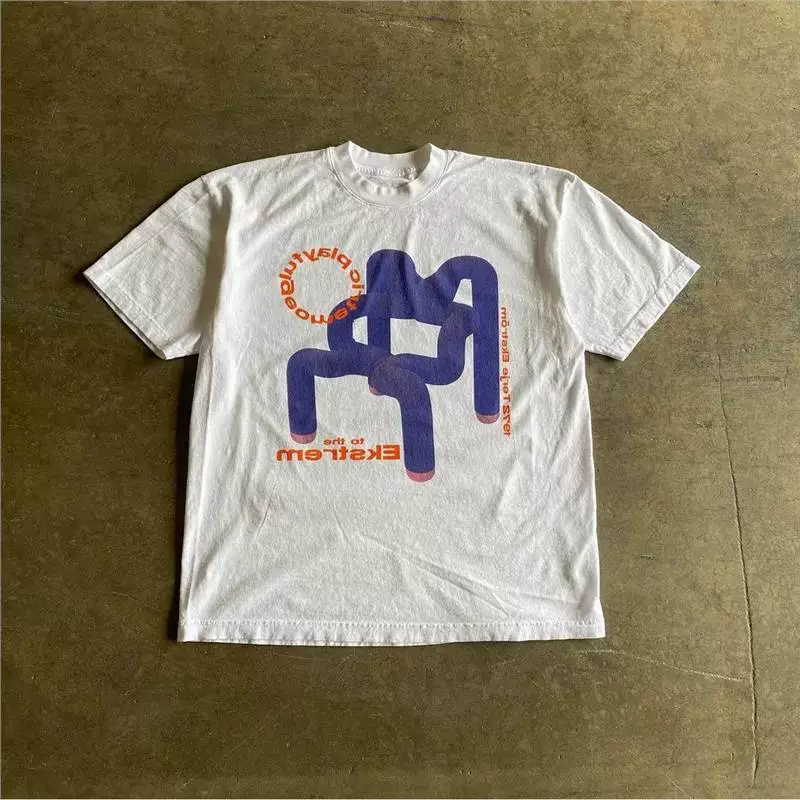 Ретро Medier Cattern принт футболка оверсайз топ 2