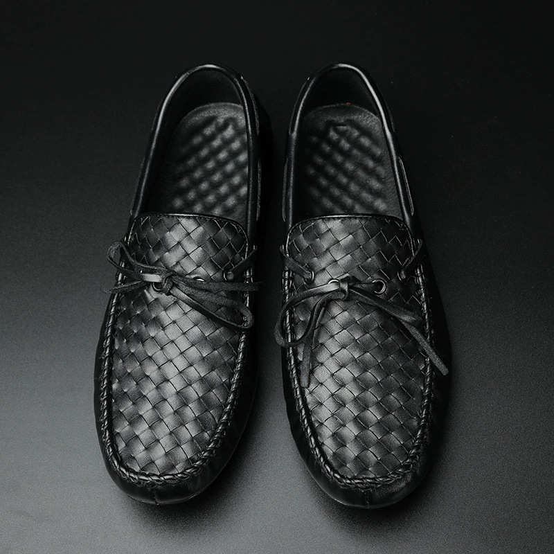 98219 Мужская обувь Туфли-дуги Обувь для вождения Весенние тканые туфли из воловьей кожи на плоской подошве с низким верхом Туфли без шнуровки