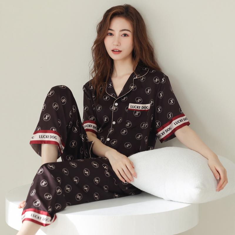 여성을위한 얼음 실크 잠옷 여름 반팔 하이 엔드 라이트 럭셔리 잠옷 세트 여름 얇은 실크 여성 홈웨어