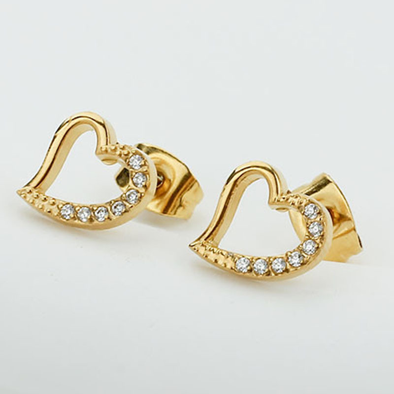 1 Pair IG Style Sweet Heart Shape Hollow Out Inlay Titanium Steel Zircon Ear Studs display picture 12