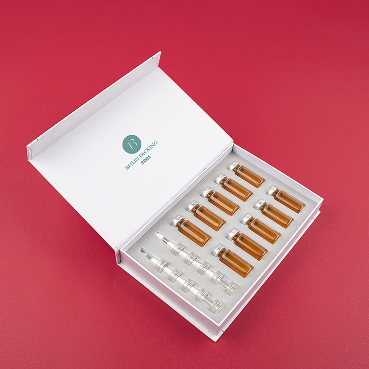 Caja de embalaje de ácido hialurónico en polvo liofilizado blanco productos para el cuidado de la salud cosméticos cartón duro polvo liofilizado aceite esencial caja de libro de regalo