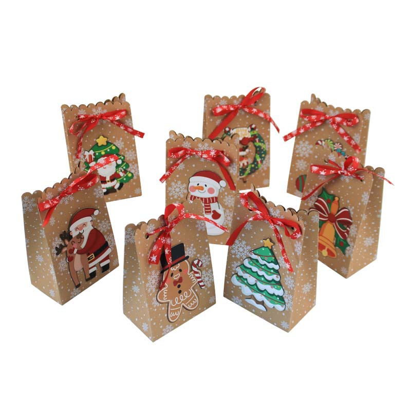 Nueva bolsa de dulces de Navidad Tarjeta de color de Navidad Bolsa de papel de copo de nieve de papel Kraft embalaje de papel caja de dulces