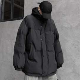 冬季休闲保暖百搭黑色棉服男士2023新款宽松韩版设计感加厚棉衣潮