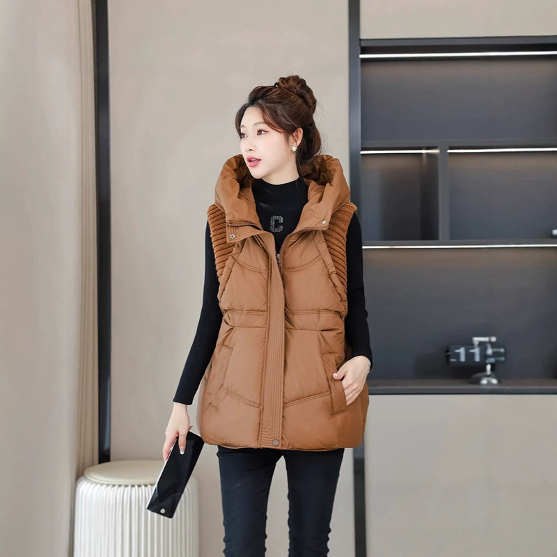 Trendy European and American Style 2026 New Women's Versatile Zip Pocket Cotton Vest Fashion Hooded Elegant Commuter Jacket