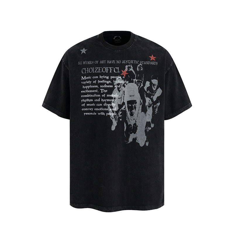 TKPA original trendy men's T-shirt high street retro print vibe lazy style casual loose short-sleeved T-shirt for men and women