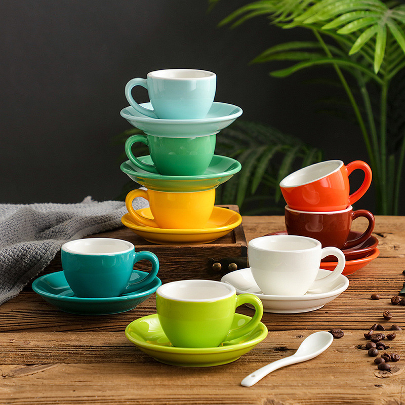 75ml Cappuccino Creative Cup Latte Art Cup Coffee Cup and Saucer Set European Colorful Afternoon Tea Cup Espresso Cup