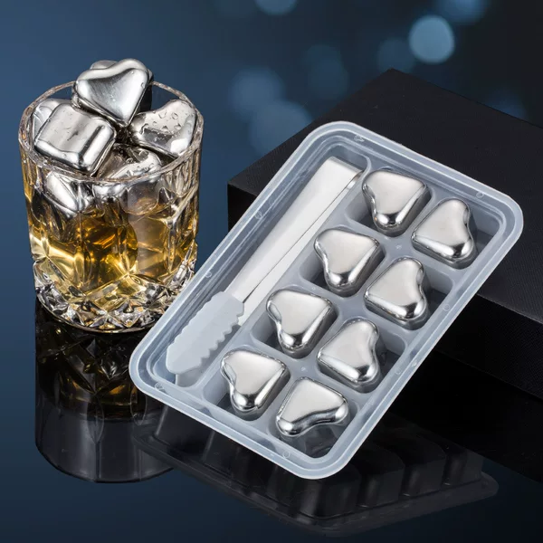 304 stainless steel heart-shaped ice cube set PP box with clip metal chilled quick-frozen ice cubes heart-shaped ice cubes