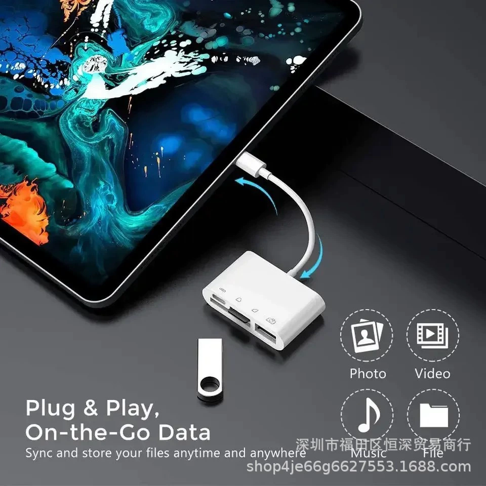 Подключение к Apple Card Reader: линия конвертер Lightning в USB, конвертер SD-карты Sidal OTG набор