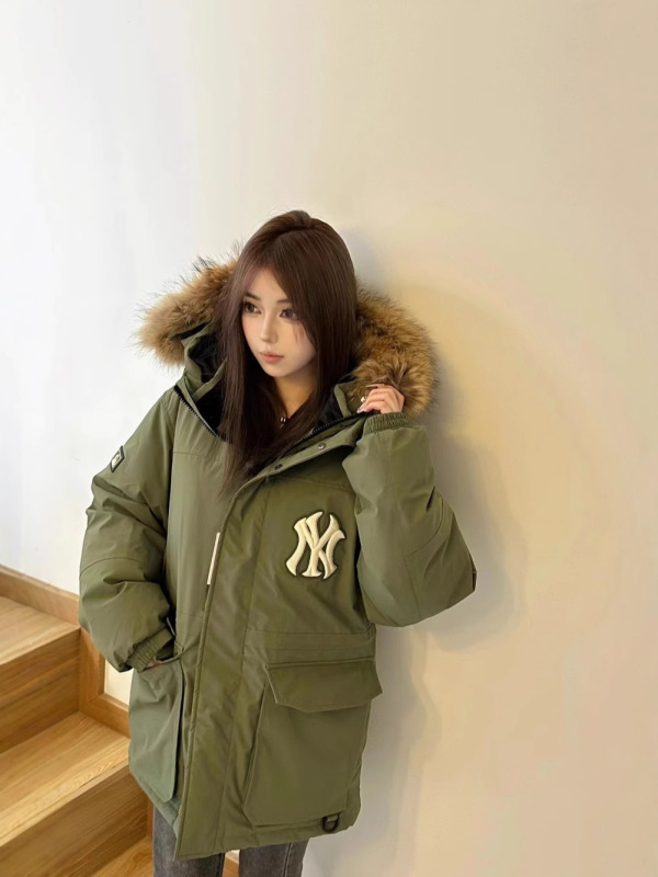 莆田純原MLBダウンジャケットヤンキース工装大毛襟中長の男女タイプの白鴨パイルジャケット|undefined