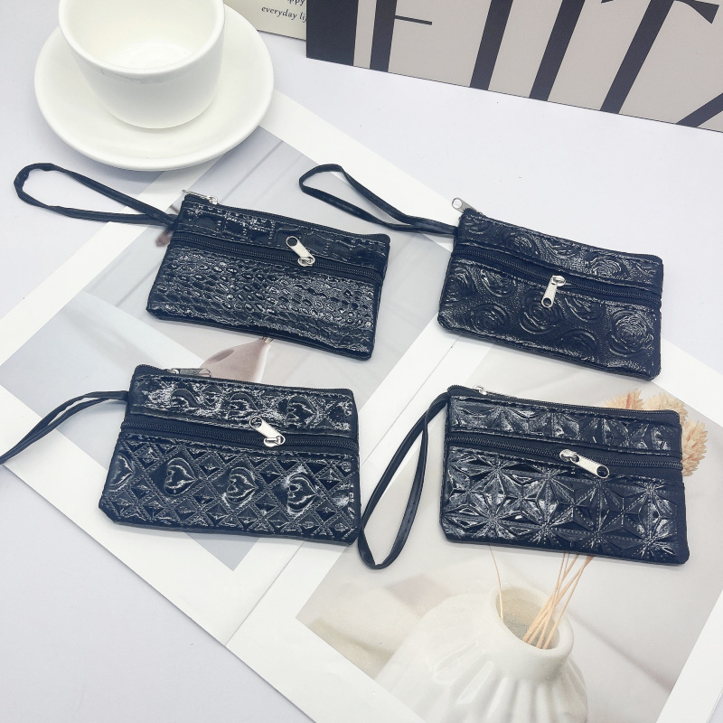 新款零钱包双拉链手腕硬币包中老年手拿小钱包黑色2元店货源厂家