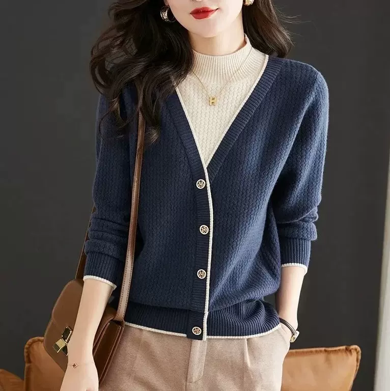 半高领毛衣女短款假两件内搭上衣秋冬2024新款爆款针织打底衫春秋