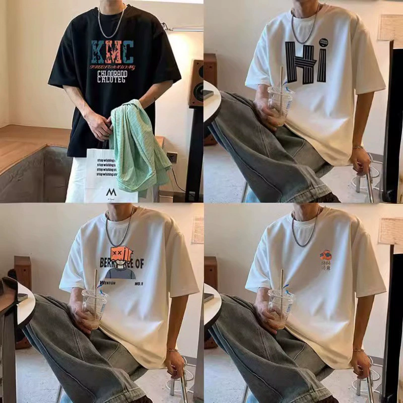 Вафли футболки с короткими рукавами мужской 2024 летний новый модный бренд одежды футболки топ свободный круглый воротник полрукава мужской