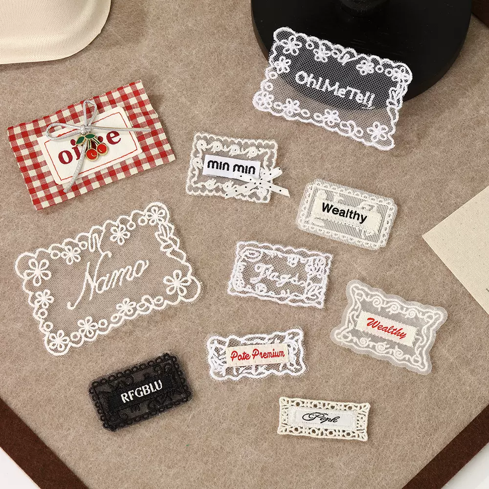 时尚方形高级感字母刺绣网纱蕾丝花边布贴手工DIY服装箱包装饰贴