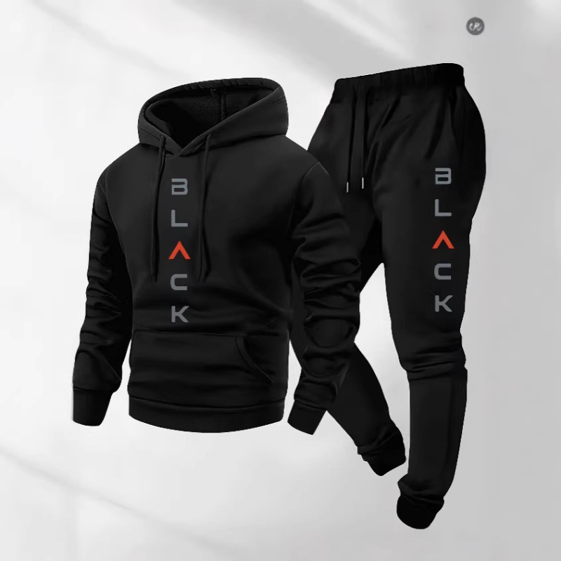 Black Retro Letter Print Men's 2-Piece Set Long-Sleeve Sweatshirt and Sweatpants for Winter Jogging Black Retro Letter Print Men's 2-Piece Set Long-Sleeve Sweatshirt and Sweatpants for Winter Jogging