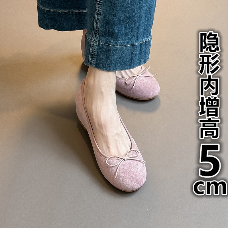 Inner Heightening French Retro Flat Shoes for Women 2025 New Bow Gentle Style Ballet Shoes for Women