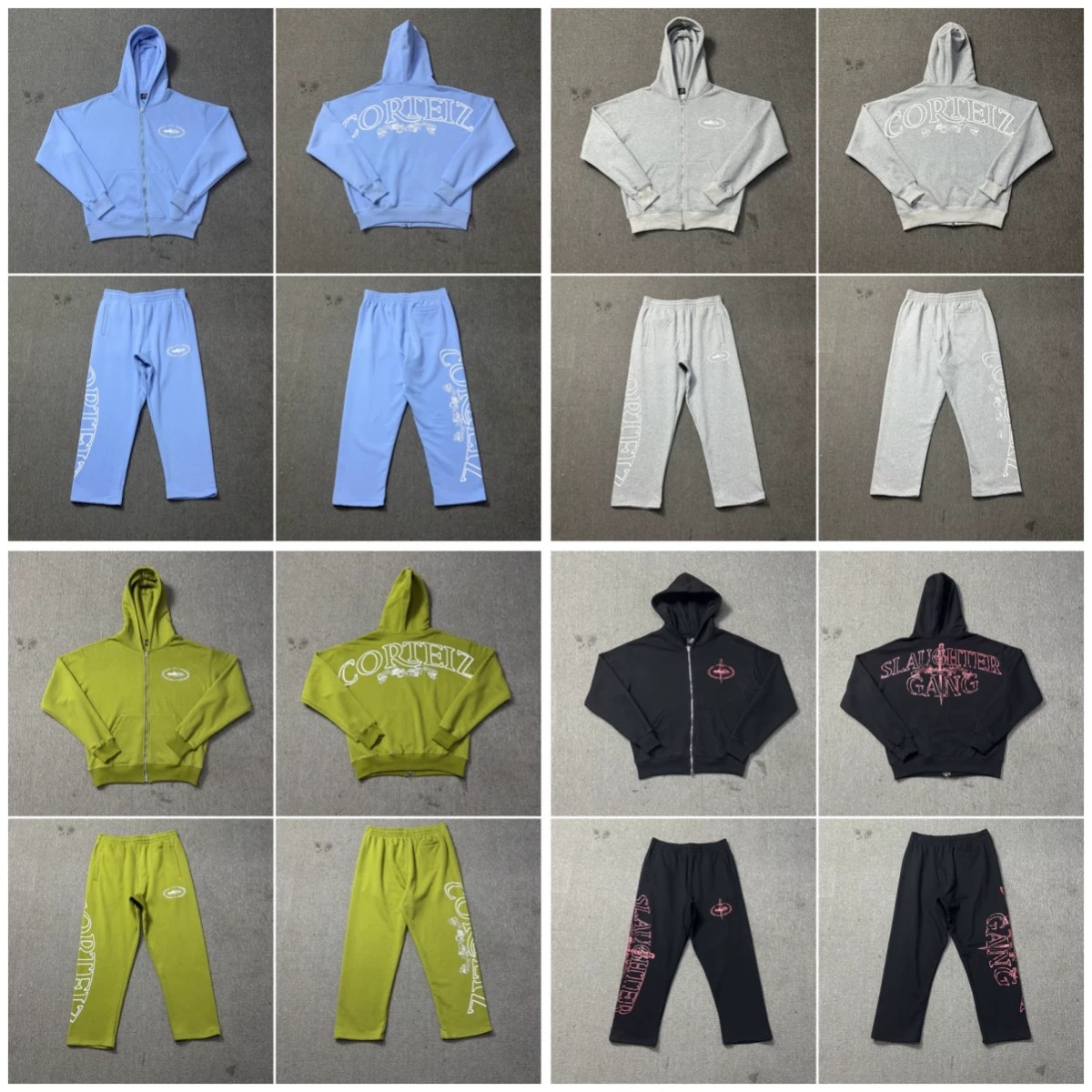 (2개) CORTEIZ ALCATRAZ ISLAND VINTAGE 프린트 하이 스트리트 루즈 카디건 후드 스웨터 캐주얼 바지 세트 남성